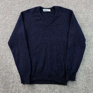 Vintage St. George 105 Wool Sweater Mens Large Blue Pure New Wool V Neck Soft